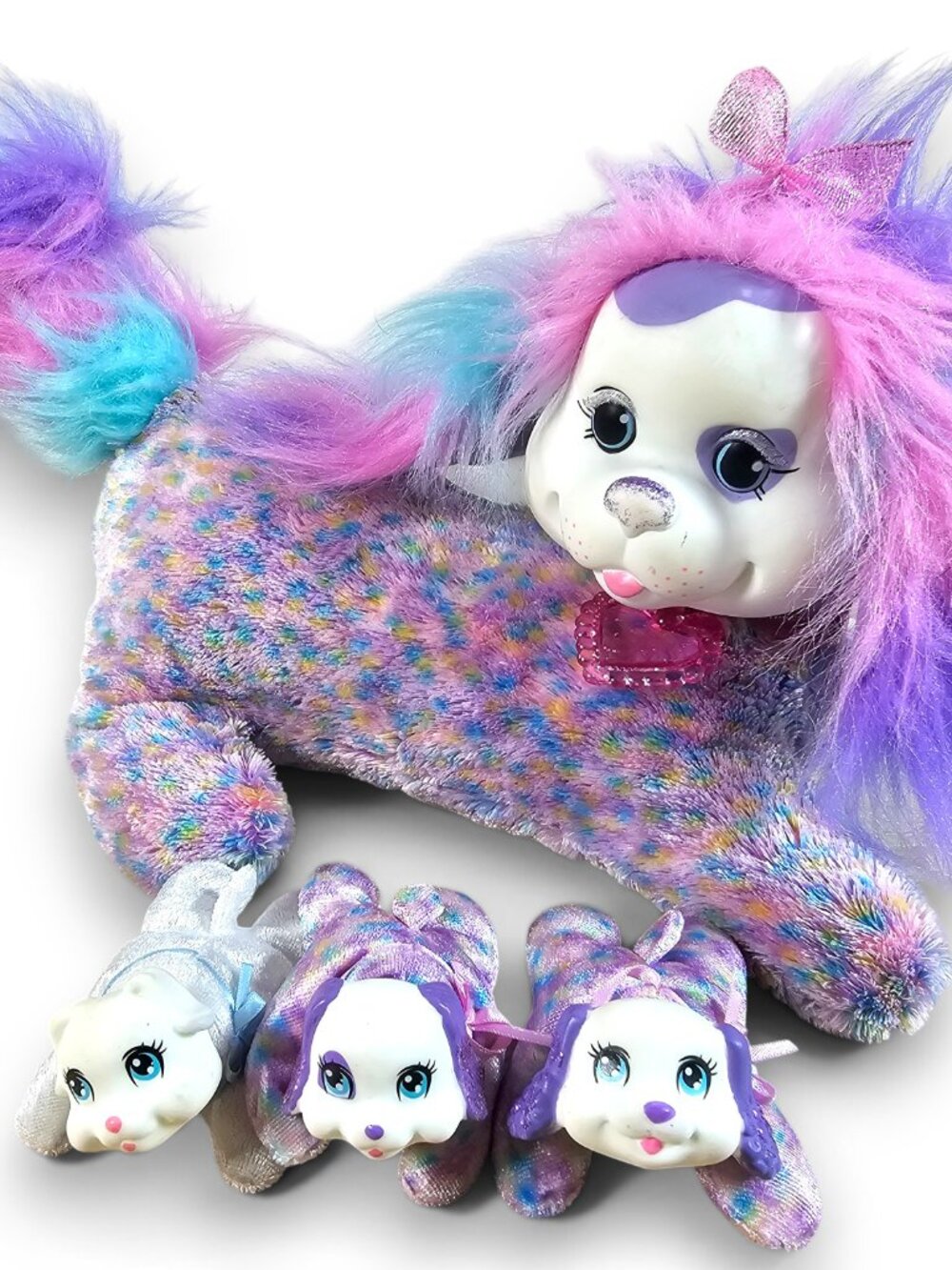 Just Play Puppy Surprise Plush Stuffed Toy Mom Dog with 3 Babies Purple 2019 10"